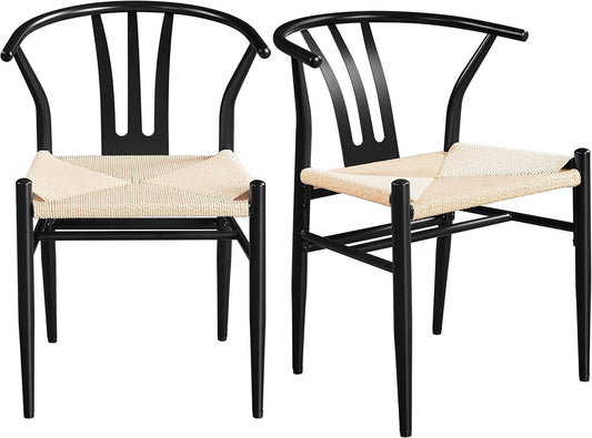 Black Rattan Weave Dining Chairs (Set of 2)-1