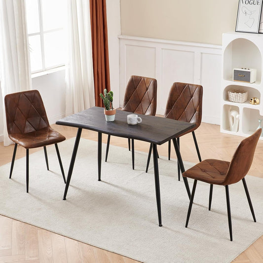 4 Set of Dining Chairs, Metal Frame Dining Chair for Kitchen Room,Technology Cloth Seat Chair for Living Room, Bedroom(Brown)-0