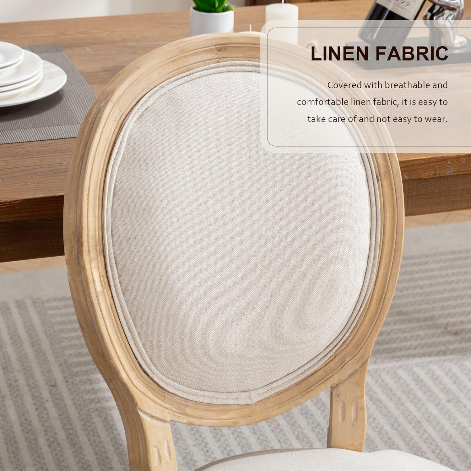 Beige Fabric French Country Dining Chairs (Set 6)-4