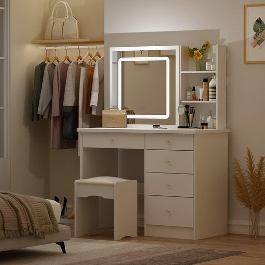 Large Vanity Desk Set with Sliding Lighted Mirror-0