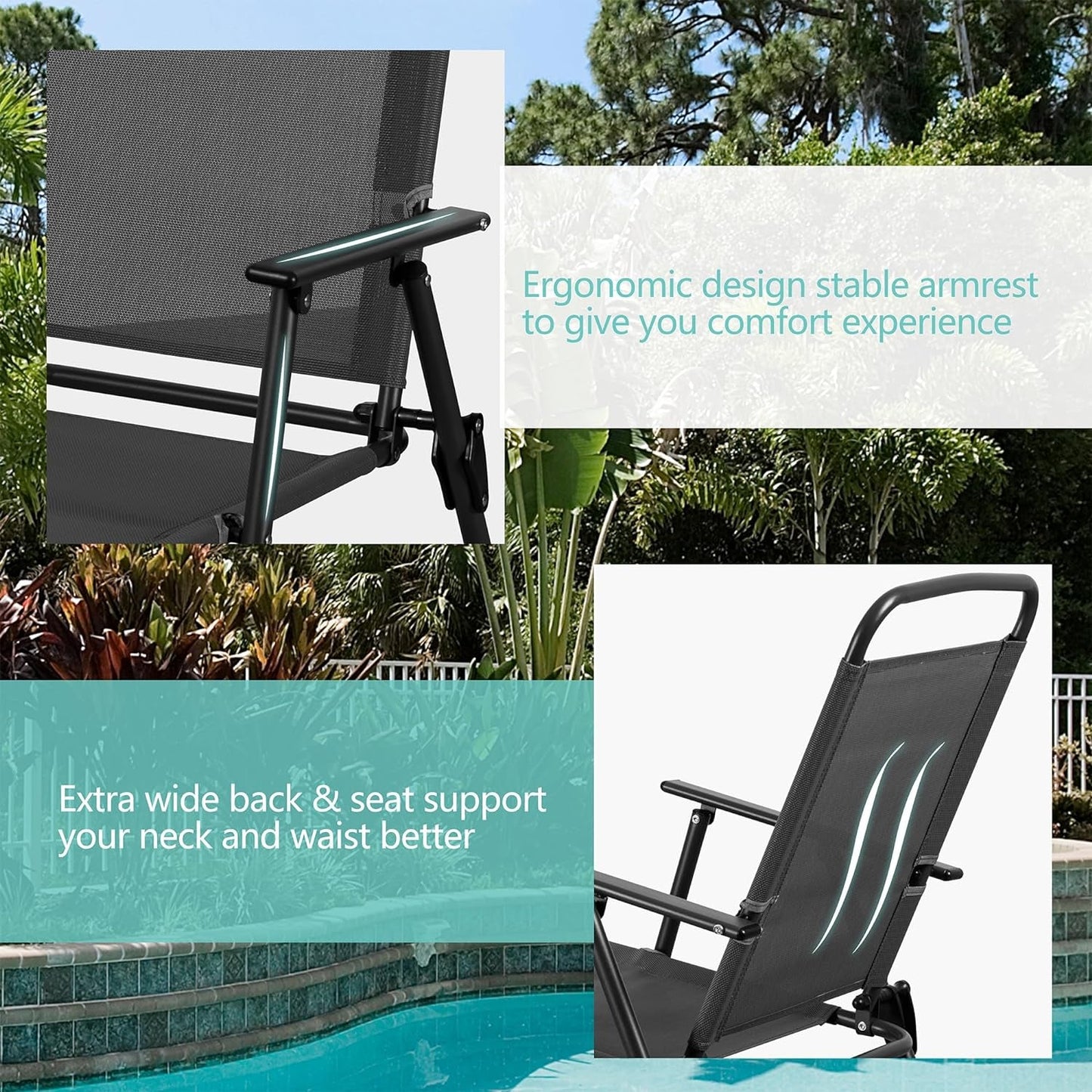 6 Piece Folding Patio Dining Set,Small Metal Outdoor Garden Patio Table and Chair Set W/Umbrella for Lawn,Deck,Backyard,Black-3