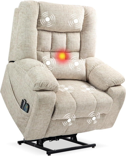 Power Lift Recliner Chair for Elderly with Massage and Heat, 4-Motor Adjustable Headrest, Backrest, Lumbar and Footrest, Equipped with 2 Hidden Cup Holders and 2 Remote Controls, Cream White-0