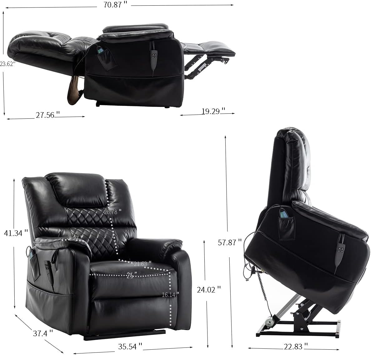 Oversized Lay Flat 180° Electric Power Lift Recliner Chair for Elderly W/Massage and Heat, Infinite Positions Adjustable 2 Remote Controllers Faux Leather Upholstered Recliner&Armchair-1