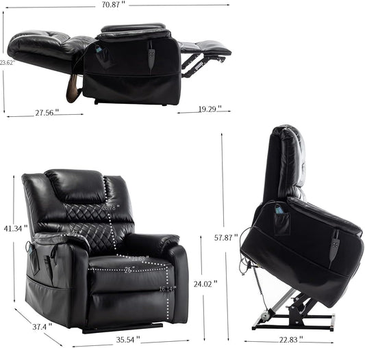 Oversized Lay Flat 180° Electric Power Lift Recliner Chair for Elderly W/Massage and Heat, Infinite Positions Adjustable 2 Remote Controllers Faux Leather Upholstered Recliner&Armchair-1