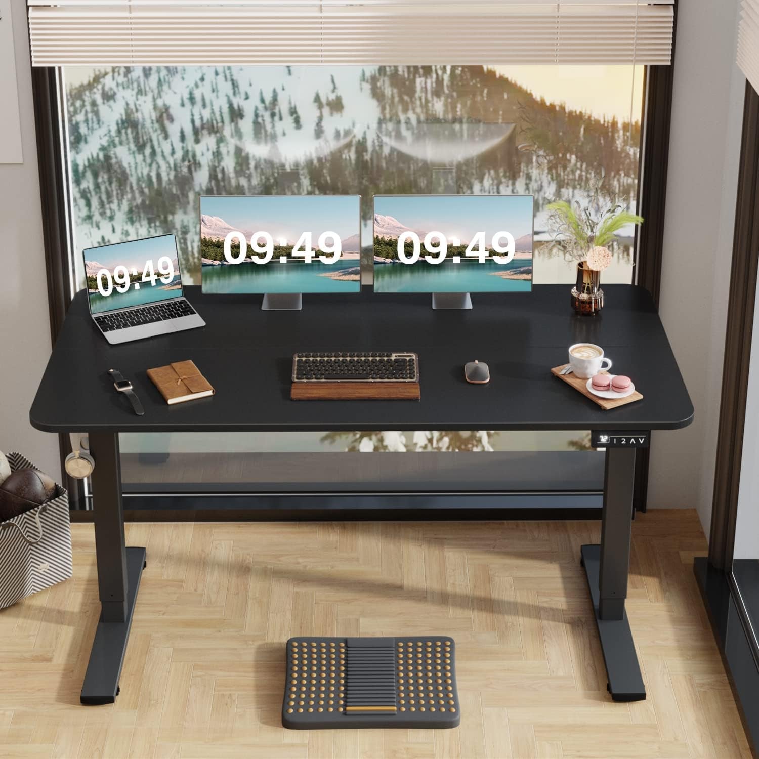 Electric Height Adjustable Standing Desk Large 55 X 24 Inches Sit Stand up Desk Home Office Computer Desk Memory Preset with T-Shaped Metal Bracket, Black-3