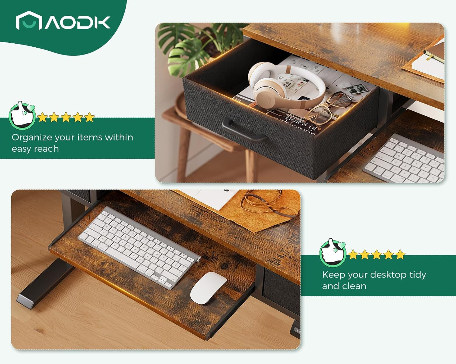 Electric Standing Desk with Drawers & Keyboard Tray, 55 Inch Height Adjustable Gaming Desk with Power Outlets & LED Lights, Sit Stand Table with Monitor Stand for Home, Office, Rustic Brown-4