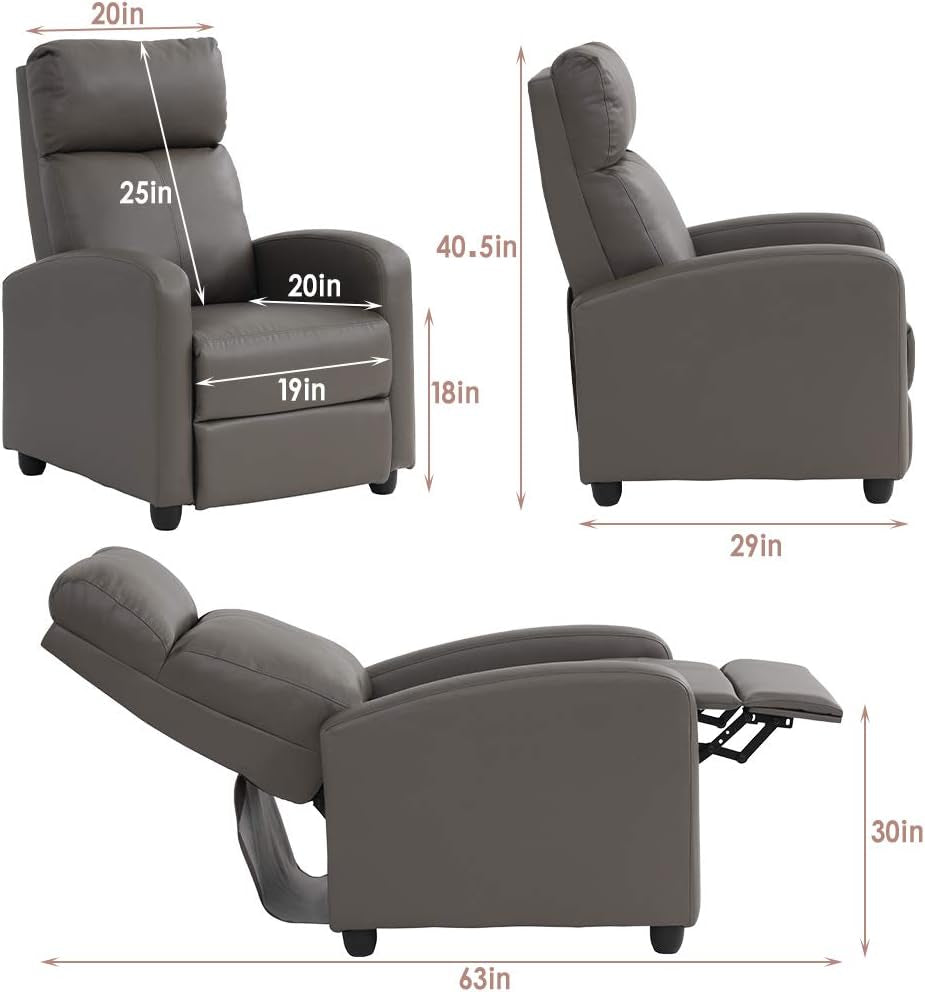 Recliner Chair for Living Room Reading Chair Recliner Sofa Winback Chair Single Sofa Home Theater Seating Modern Reclining Chair Easy Lounge with PU Leather Padded Seat Backrest-2