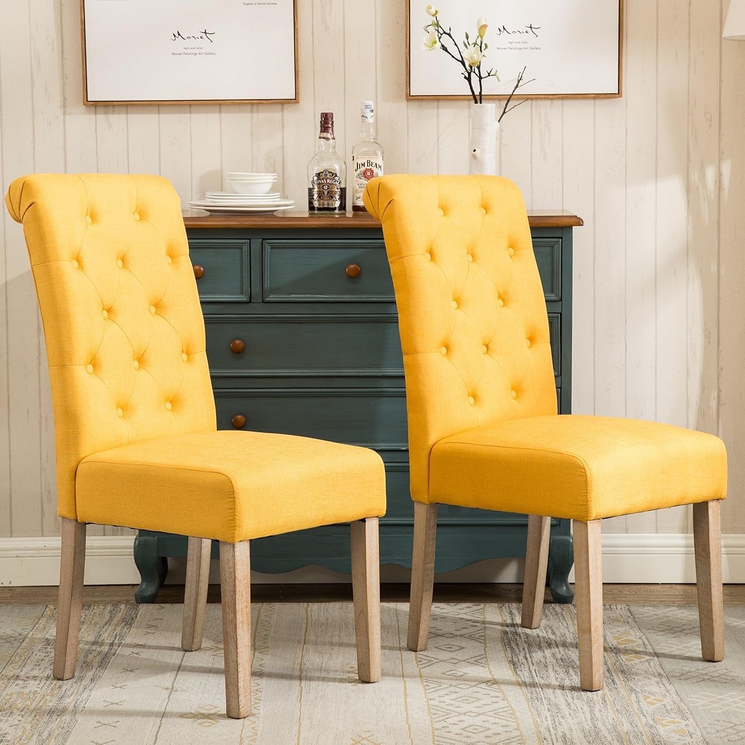 Habit Solid Wood Tufted Parsons Yellow Dining Chair, Set of 2,-2