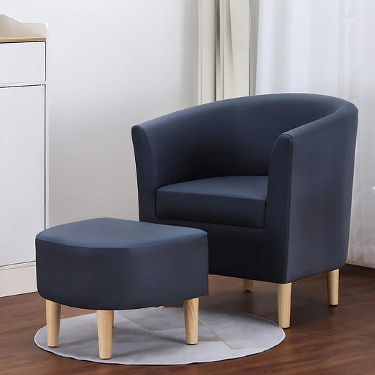 Navy Blue Mid Century Accent Chair with Ottoman-0