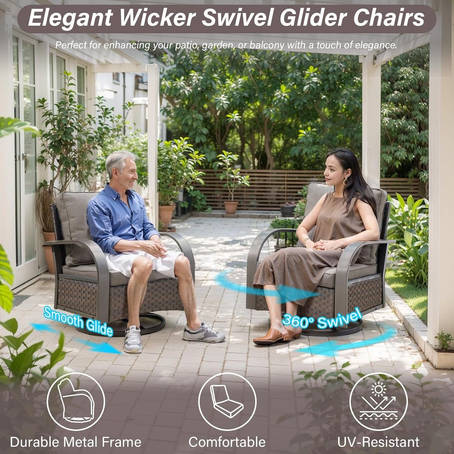 5 Pieces Patio Furniture Set with Fire Pit Table - 4 Outdoor Swivel Rocker Chairs with 50000 BTU Propane Fire Pit Table, Patio Conversation Sets for outside Backyard Patio Casual Gathering-3