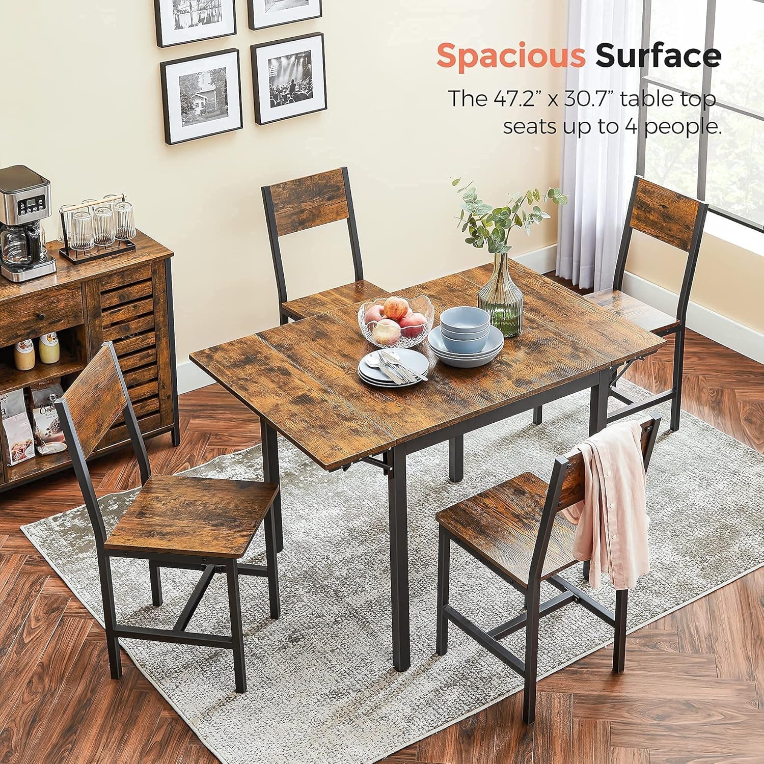 Folding Dining Table, Drop Leaf Extendable, for Small Spaces, Seats 2-4 People, Industrial, 33.3 X 30.7 X 30 Inches,Brown-3