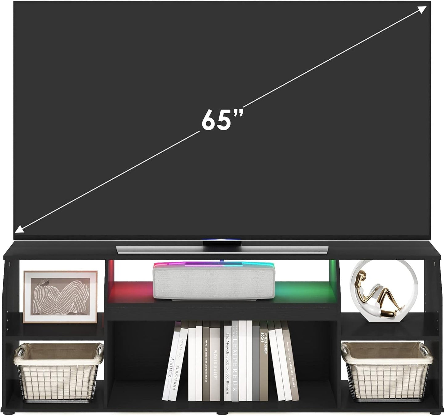 Jaya TV Stand for up to 65 Inch TV, Gaming Enterteinment Center with LED Lights, Living Room Media Console Table, Americano-4