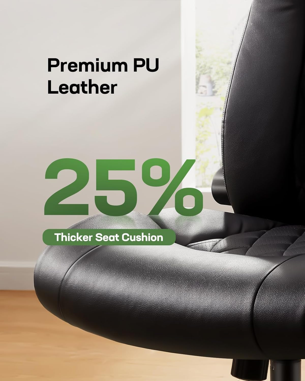 Executive Office Chair with Flip-Up Armrests,Pu Leather Ergonomic Desk Chair Height-Adjustable Swivel Rolling Computer Desk Chair,Black-2