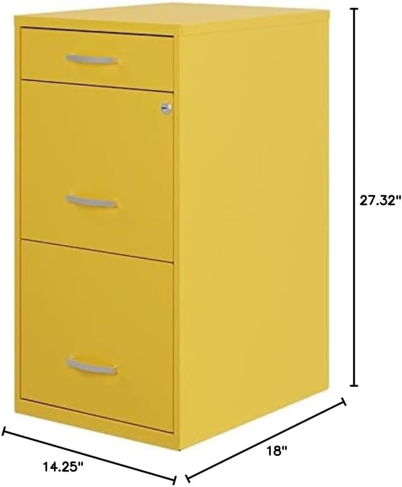 Hirsh Space Solutions 18" Deep Modern Metal Organizer File Cabinet with Cam Lock, 3-Drawer, Letter-Size, for Small Home/Home Office in Yellow-2