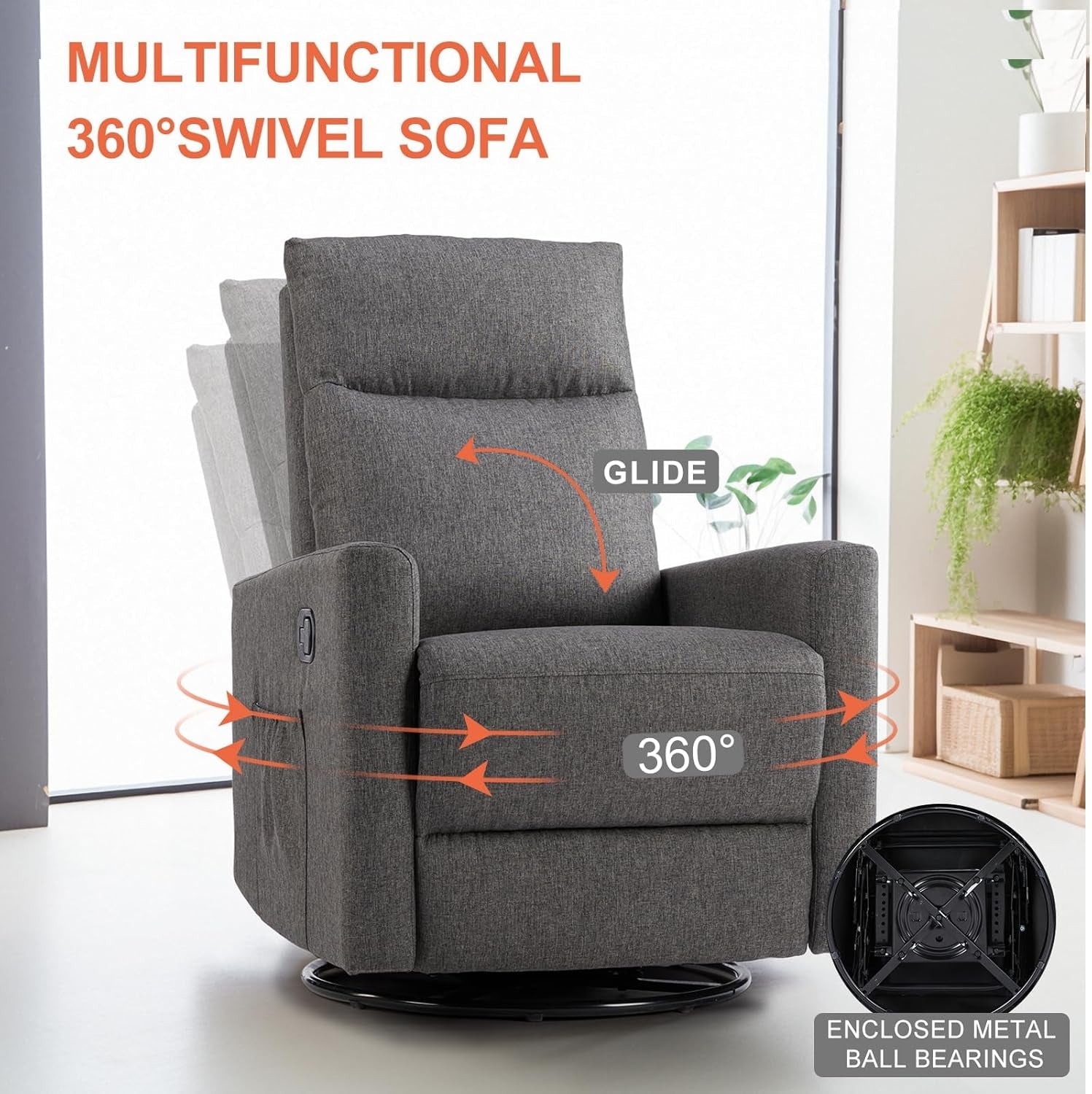 Recliner Chair, Swivel Rocking, Glider Rocker Recliner, Nursery Chair with Extra Large Footrest for Living Room, High Back, Upholstered Deep Seat, Grey-3