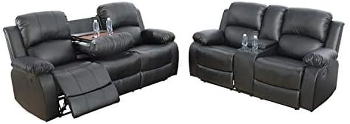 Faux Leather Recliner Sofa Set, Reclining Living Room Set, Manual Reclining Sofa and Loveseat with Recliner Chair (Black, Sofa+Loveseat)-0