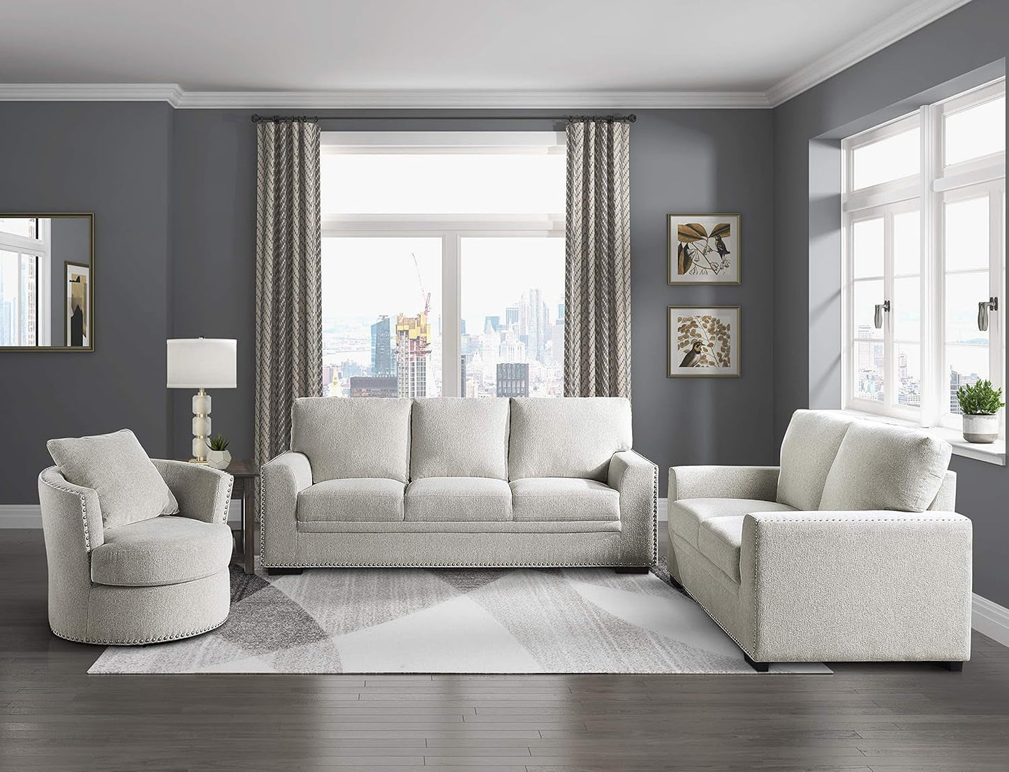 Living Room Furniture Set, Modern Couches for Living Room, Chenille Upholstered Couch Set, Including Sofa, Loveseat and Lounge Chair with Solid Wood Frame, 3-Piece Set, Beige-0