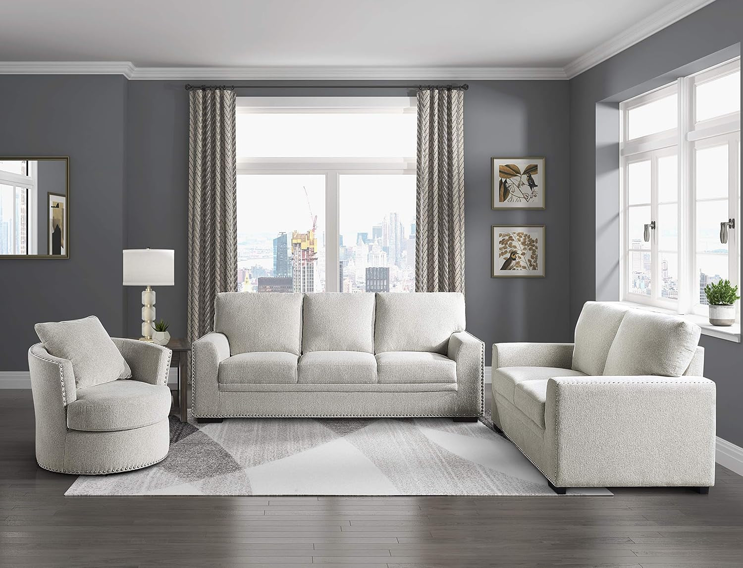 Living Room Furniture Set, Modern Couches for Living Room, Chenille Upholstered Couch Set, Including Sofa, Loveseat and Lounge Chair with Solid Wood Frame, 3-Piece Set, Beige-0