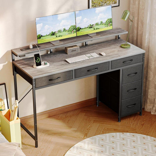 47" Grey Gaming Desk with LED & Drawers-0