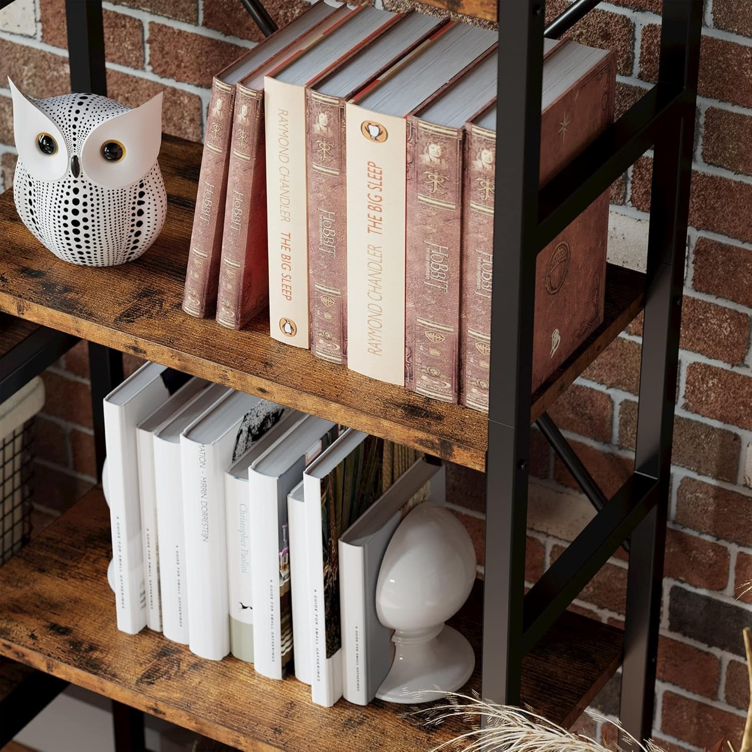 Bookcases and Bookshelves Triple Wide 5 Tiers Industrial Bookshelf, Large Etagere Bookshelf Open Display Shelves with Metal Frame for Living Room Bedroom Home Office-4