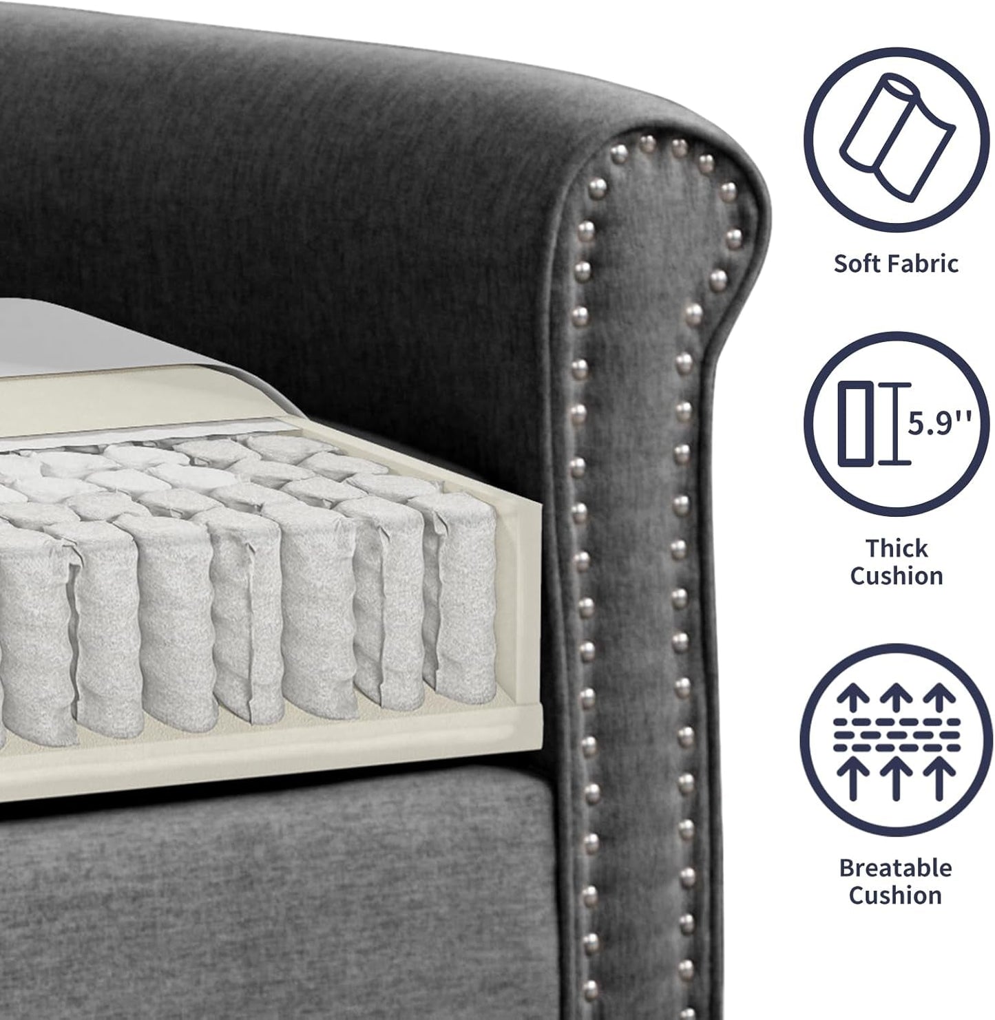 3 Piece Living Room Sofas Set, 3-Seat Sofa Couch and Loveseat & Chair Furniture, Modular Sectional Couch, Couches Sets with Armchair for Living Room/Bedroom/Home/Apartment - Dark Grey-3