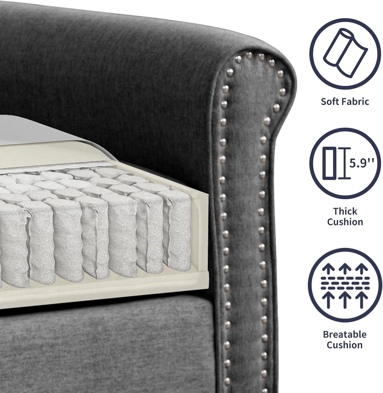 3 Piece Living Room Sofas Set, 3-Seat Sofa Couch and Loveseat & Chair Furniture, Modular Sectional Couch, Couches Sets with Armchair for Living Room/Bedroom/Home/Apartment - Dark Grey-3