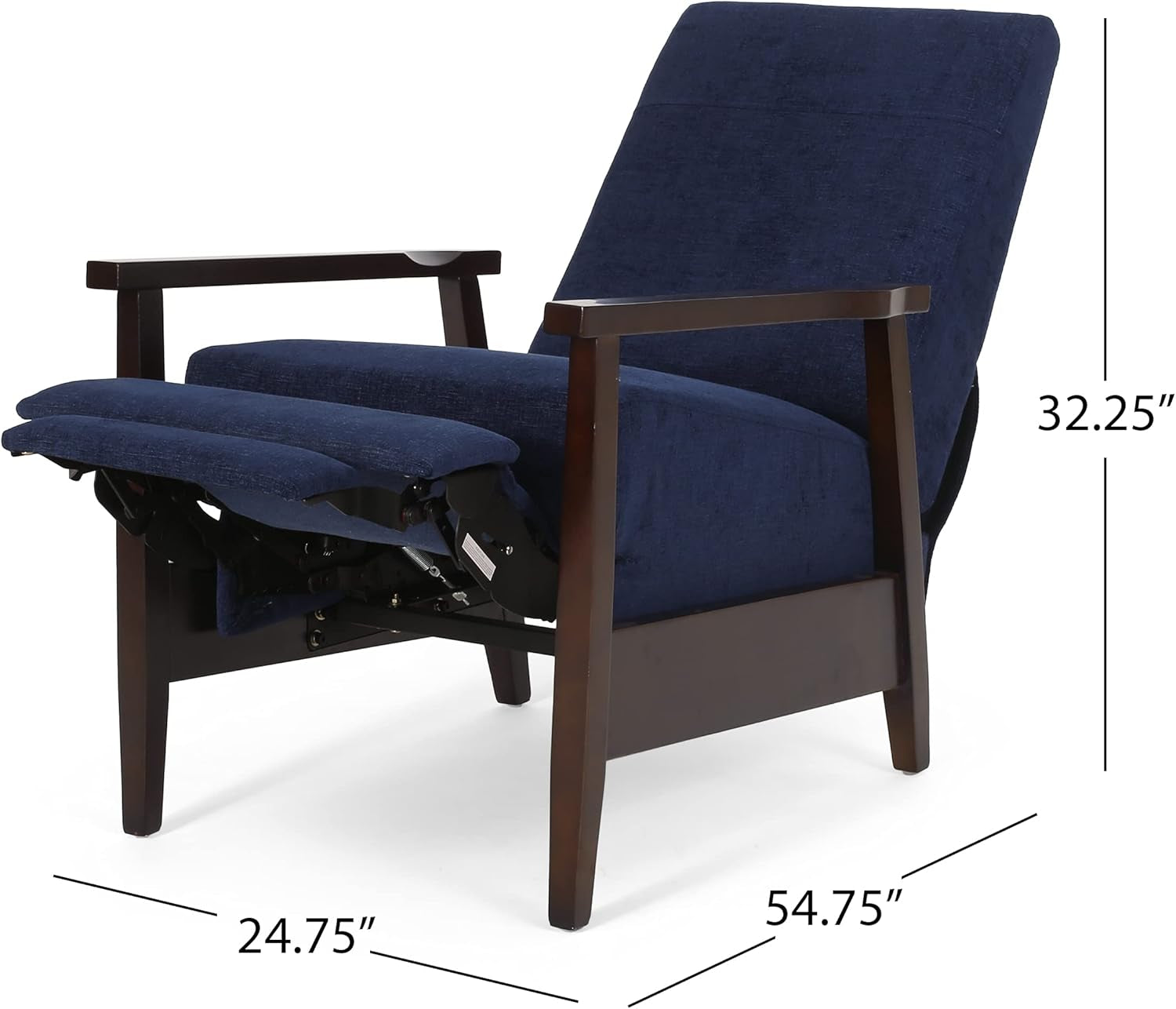 Wide Wood Hand Manual Club Recliner, Adjustable Chaise Chair Fabric Single Lie Sofa for Living Room, Bedroom, Office, Lounges, 35" D X 24.75" W X 37.75" H, Navy Blue-3