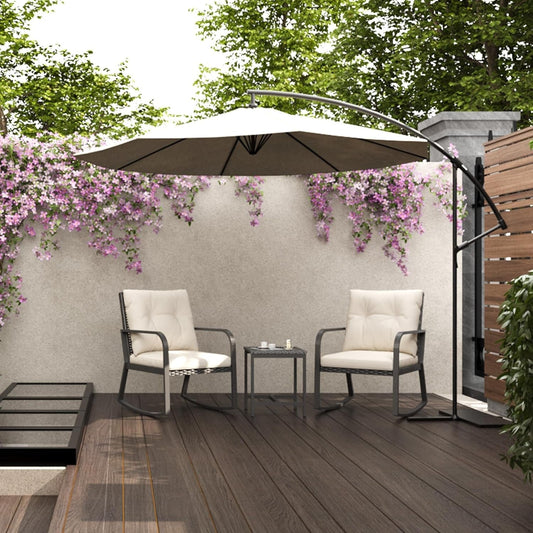 3 Pieces Patio Bistro Set Outdoor Rocking Chair W Cushion for Yard Garden Poolside (Beige)-0