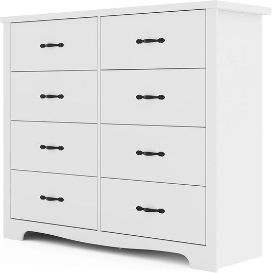White 8-Drawer Dresser - Modern Bedroom Chest with Wide Drawers, Wood Storage Organizer for Bedroom or Living Room-0