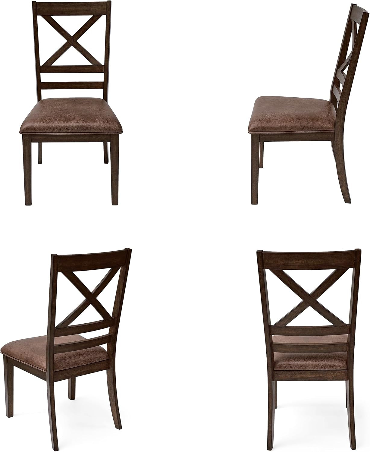 Amara Upholstered Dining Chairs Set of 2,Rubberwood Dining Chairs with Cross Back Design,Country Style Upholstered Cushion Chairs for Kitchen Dining Room Indoor, Brown-3