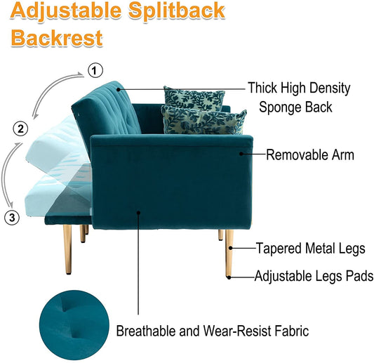Convertible Velvet Sofa with Golden Legs for Small Spaces-1