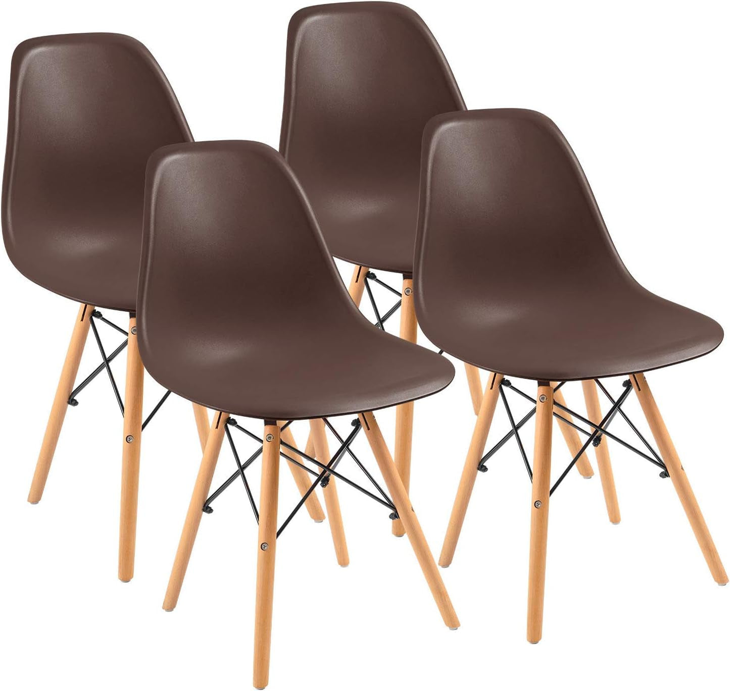 Pre Assembled Modern Style Dining Chair Mid Century Modern DSW Chair, Shell Lounge Plastic Chair for Kitchen, Dining, Bedroom, Living Room Side Chairs Set of 4(Brown)-0