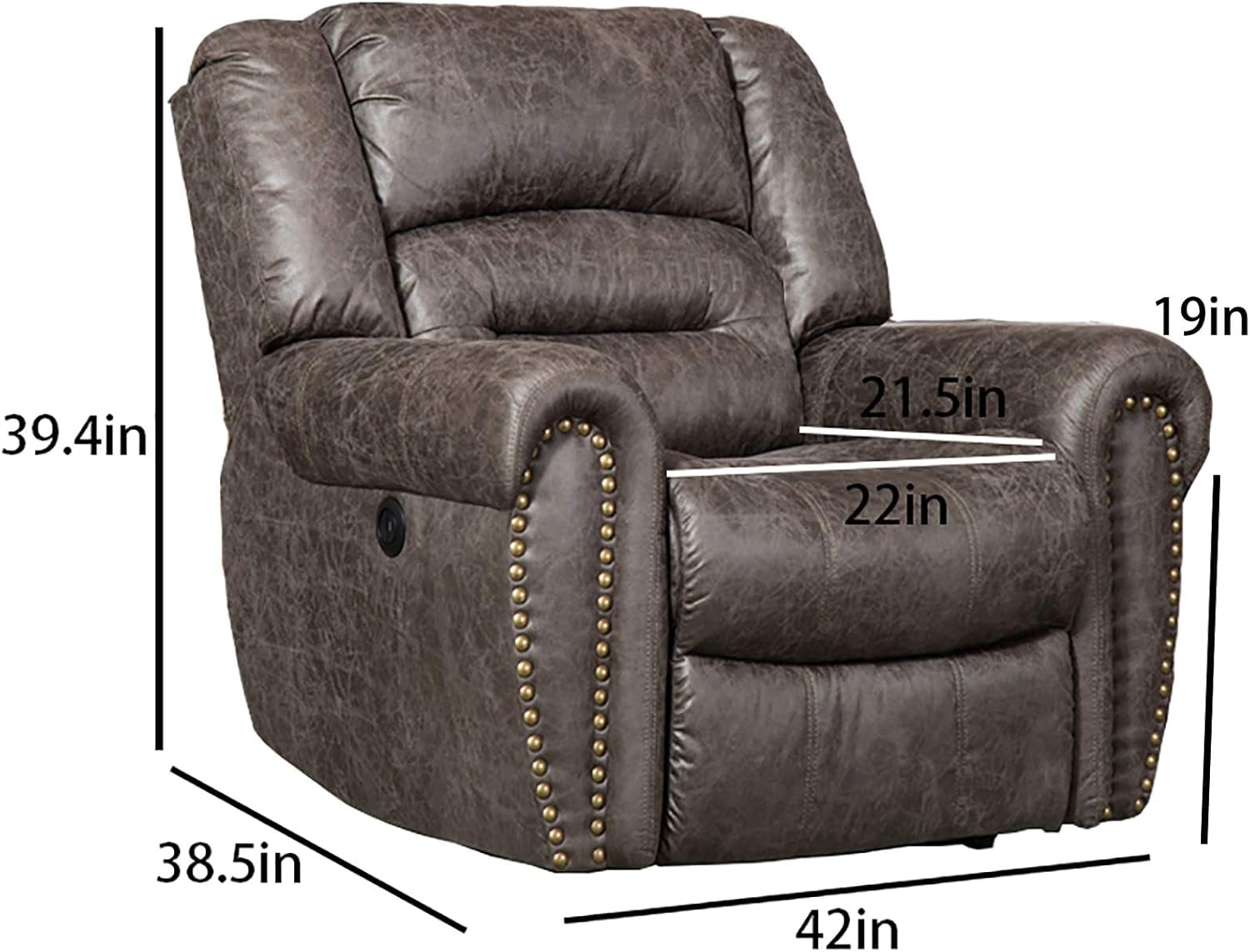Electric Recliner Chair W/Breathable Bonded Leather, Classic Single Sofa Home Theater Recliner Seating W/USB Port (Smoky Gray)-0