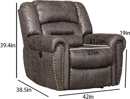 Electric Recliner Chair W/Breathable Bonded Leather, Classic Single Sofa Home Theater Recliner Seating W/USB Port (Smoky Gray)-0