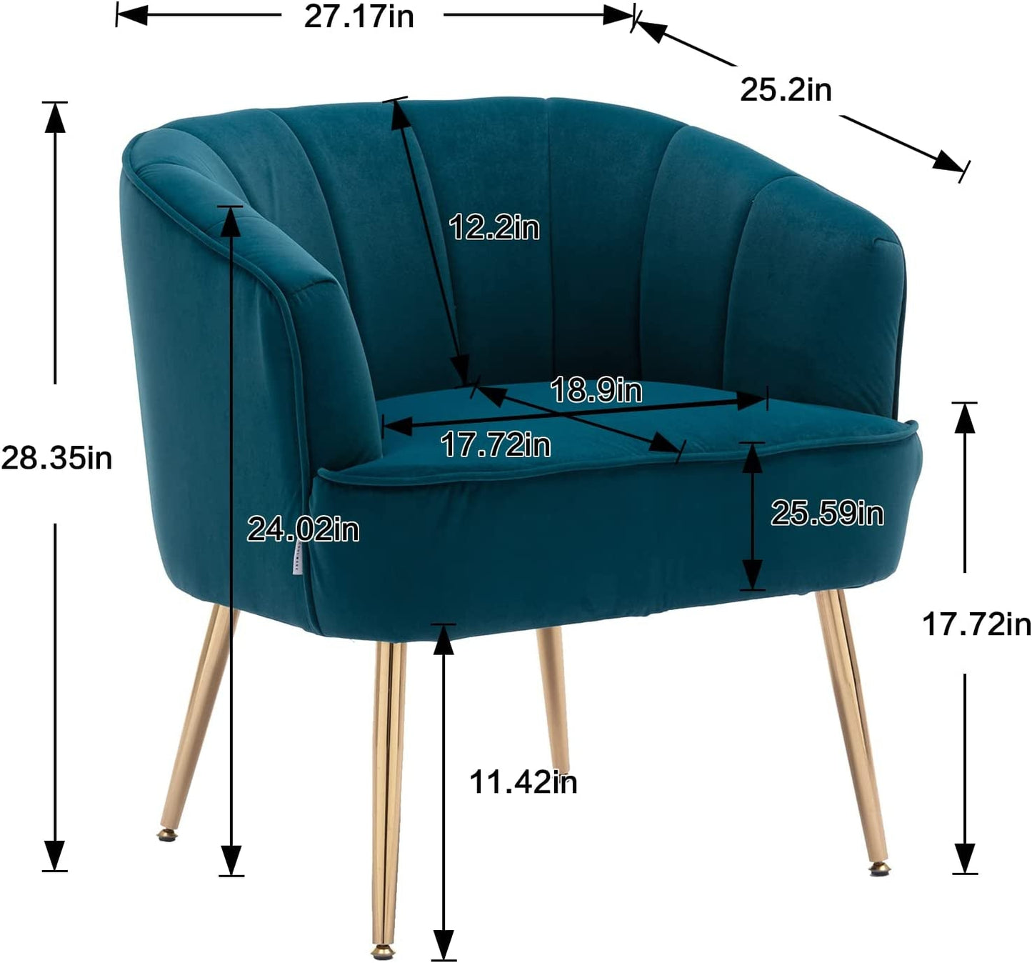 Teal Velvet Accent Chair with Golden Legs-2