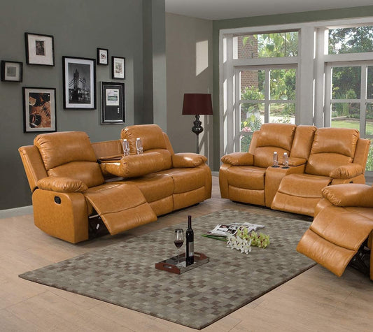 Faux Leather Recliner Sofa Set, Reclining Living Room Set, Manual Reclining Sofa and Loveseat with Recliner Chair (Ginger, Sofa+Loveseat)-0