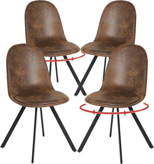 Swivel Dining Chairs Set of 4, Dining Room Chairs Suede Fabric Mid Back Armelss with Padded Rotated Seat Cushion and Metal Legs, Brown-0
