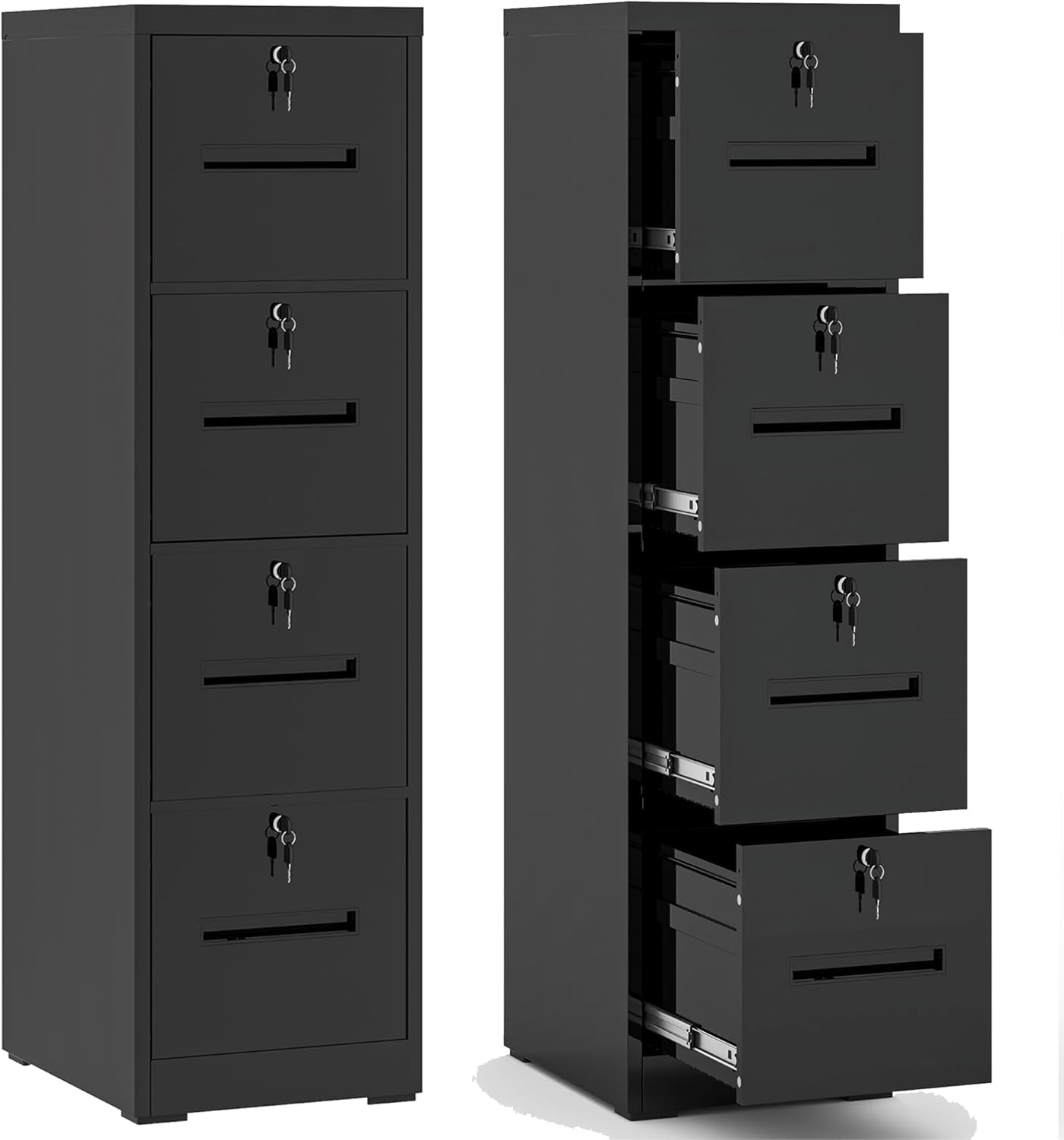 4 Drawer File Cabinet,Vertical Filing Cabinet with 4 Lockable Drawers,Black Metal File Cabinet for Home Office,Heavy Duty Steel File Cabinets for A4/Letter/Legal Size File,Assembly Required-0