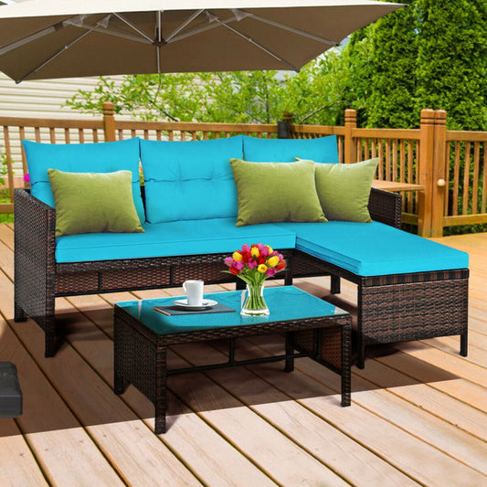 3 Pieces Outdoor Patio Corner Rattan Sofa Set-0