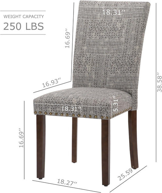 Upholstered Parsons Dining Chairs Set of 4, Fabric Dining Room Kitchen Side Chair with Nailhead Trim and Wood Legs - Boho-1