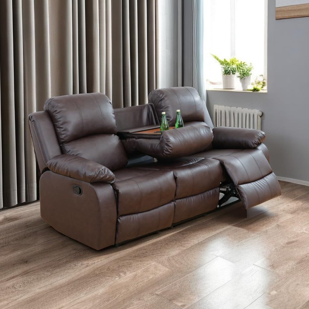 Living Room Furniture Set Leather Recliner Sofa Set Loveseat Chair Furniture Sofa Set for Living Room/Small Space/Rv/House/Office/Theater Seating (A-Brown Leather, Sofa(3Seater))-0