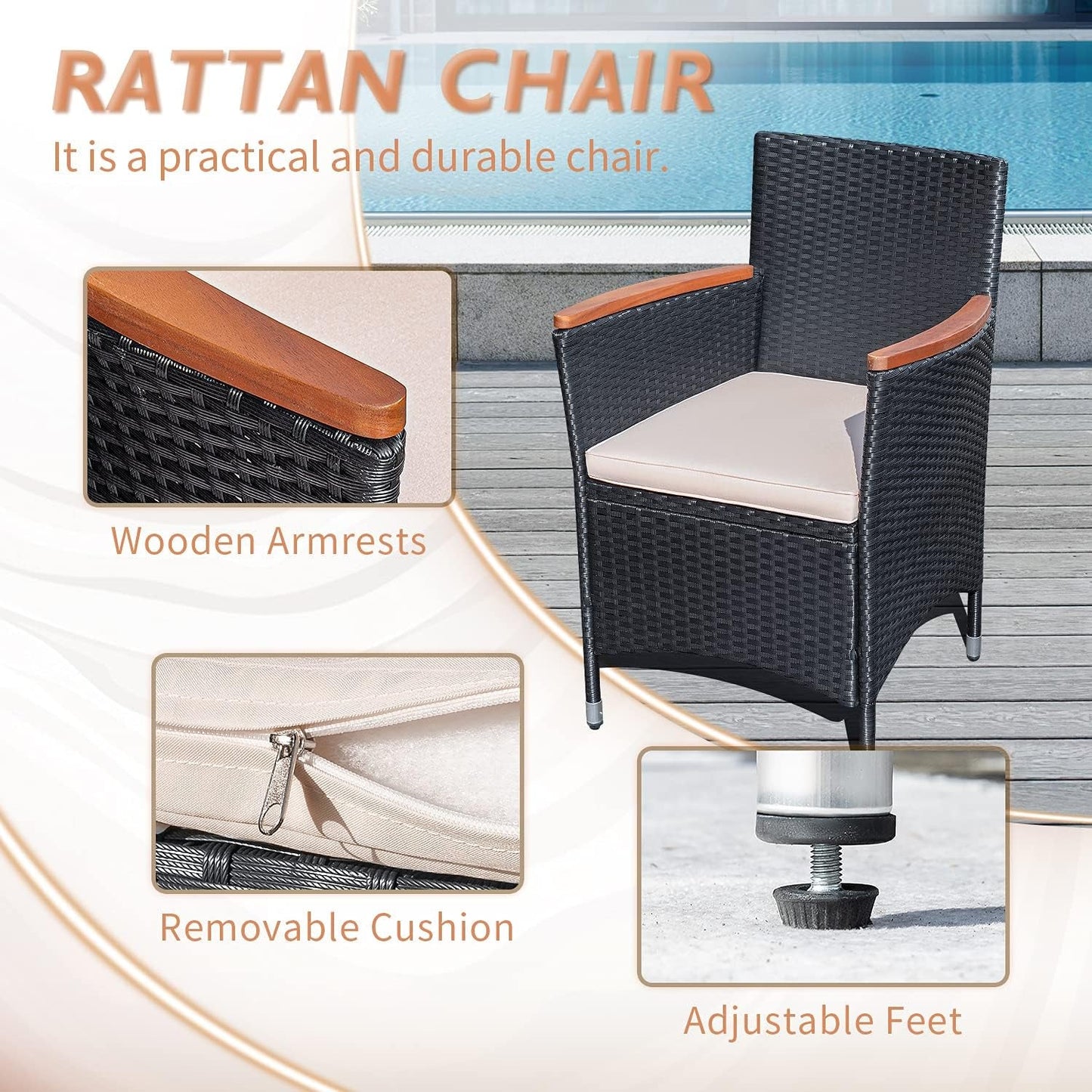 7 Piece Rattan Dining Set Wood Table-3