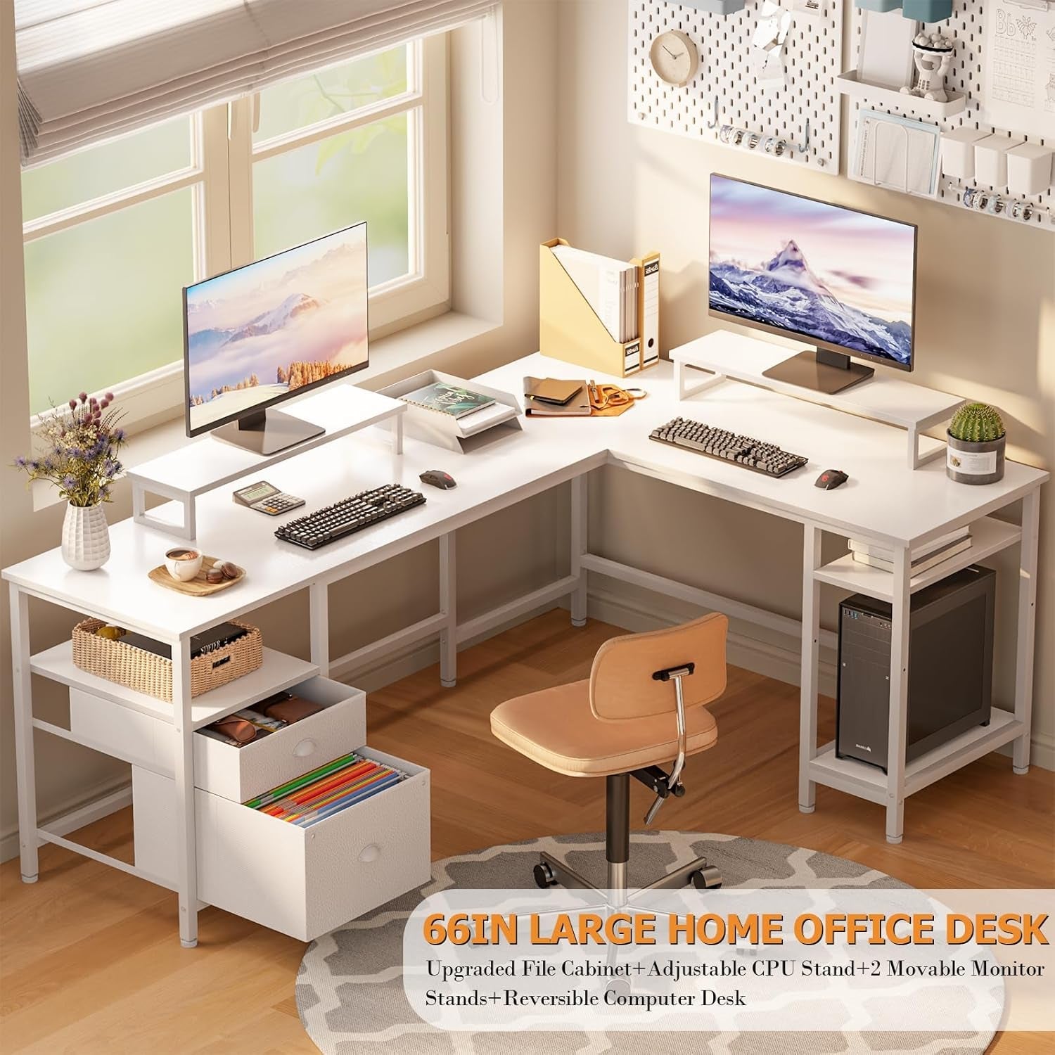 66" White L Desk with Shelves and Drawer-3