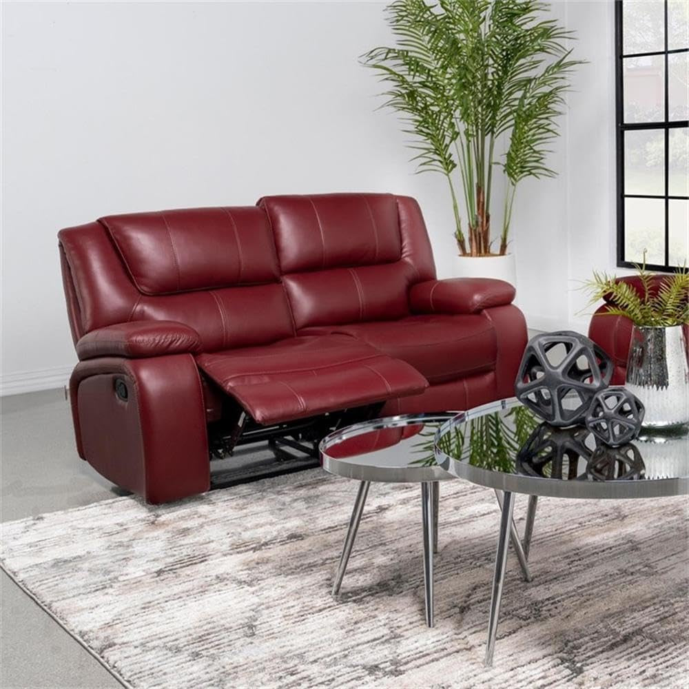 Red Faux Leather Reclining Loveseat rana-4