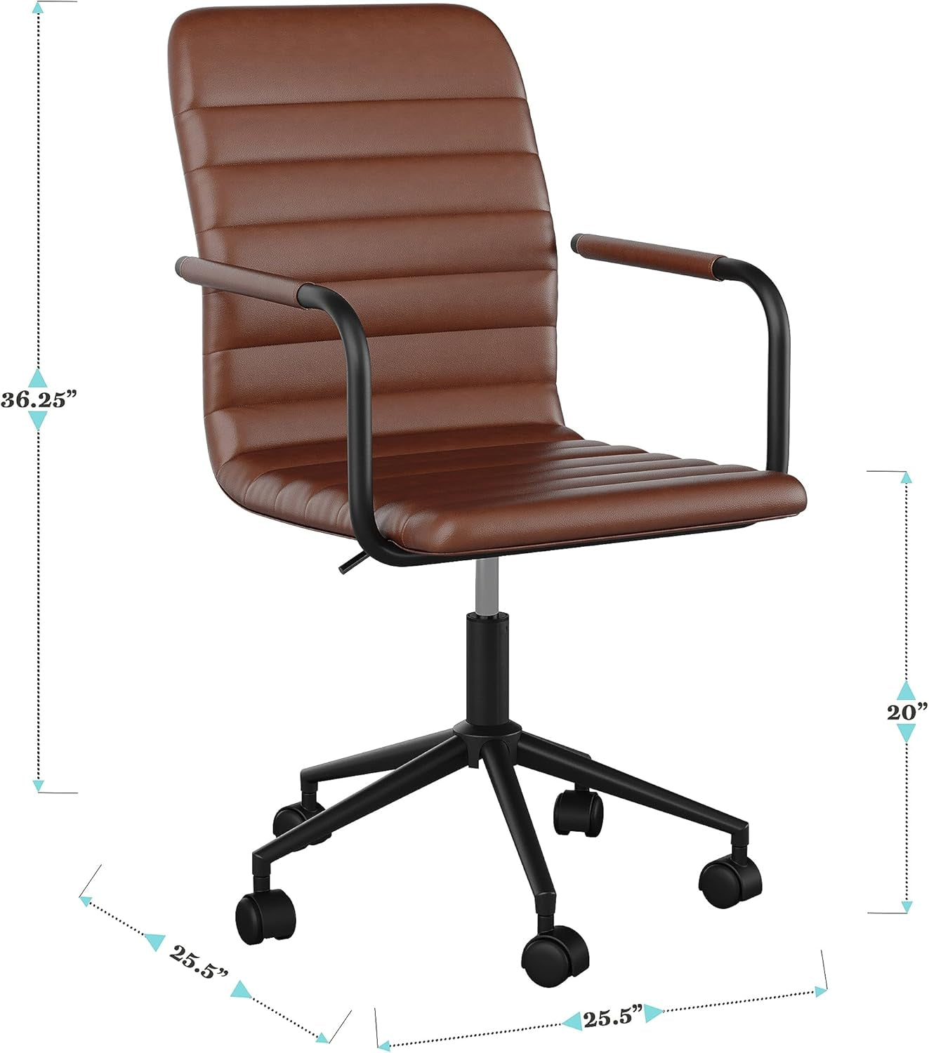 Taytum Swivel Task Chair with Armrests for Home Office in Saddle Brown Faux Leather with Oil Rubbed Bronze Frame-2