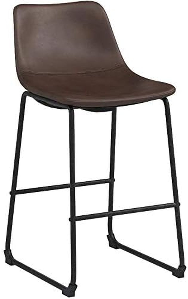 Douglas Urban Industrial Faux Leather Armless Counter Chairs, Set of 2, Brown-3