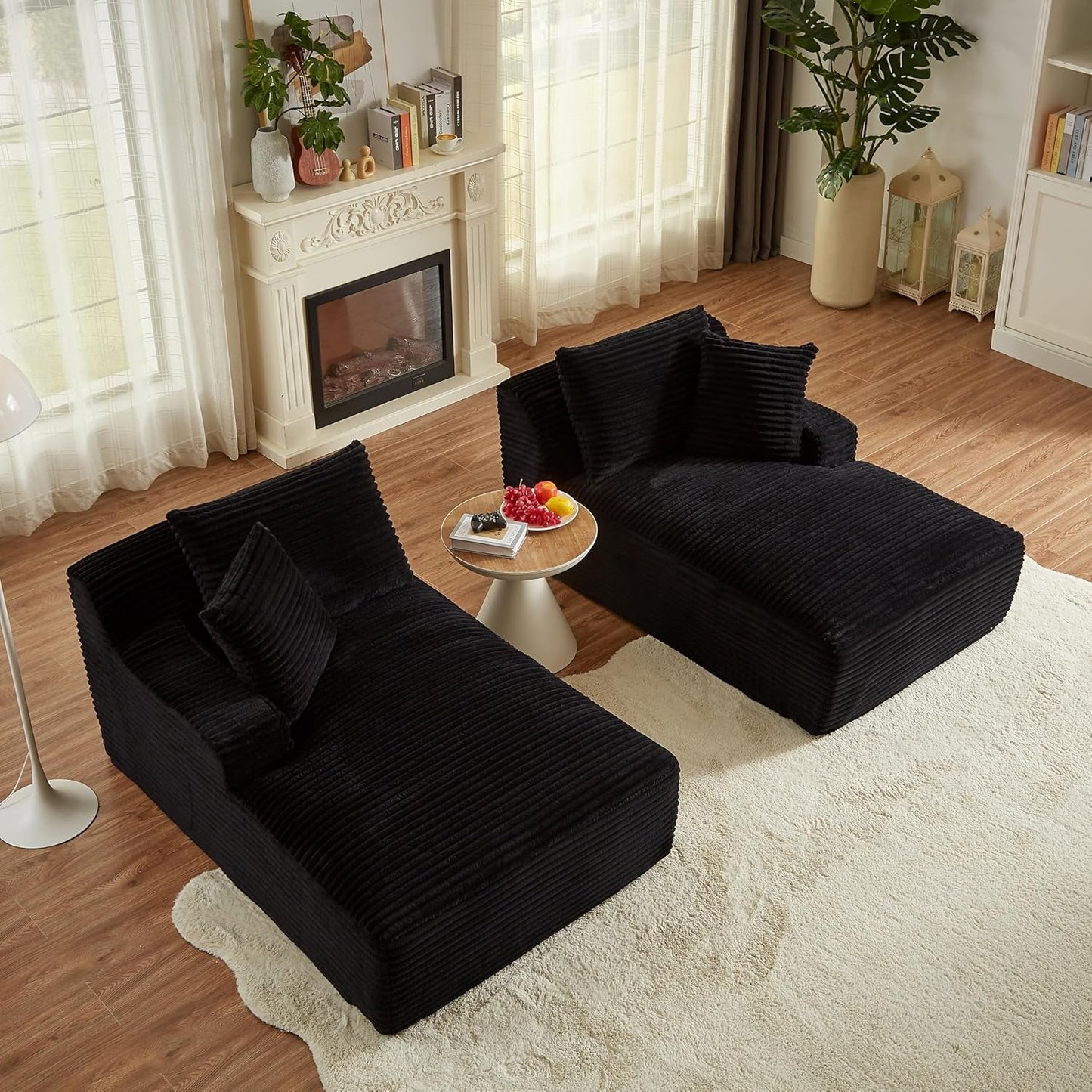 Oversized Double Chaise Lounge Loveseat Cozy Cloud Couch, Fluffy Corduroy Upholstered Sleeper Sectional Sofa Lounger Daybed with Throw Pillows and Wide Armrest for Living Room, No Assembly Required-2