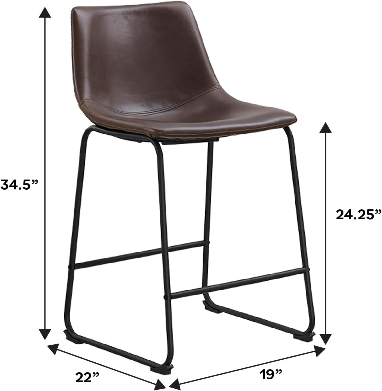 Douglas Urban Industrial Faux Leather Armless Counter Chairs, Set of 2, Brown-2