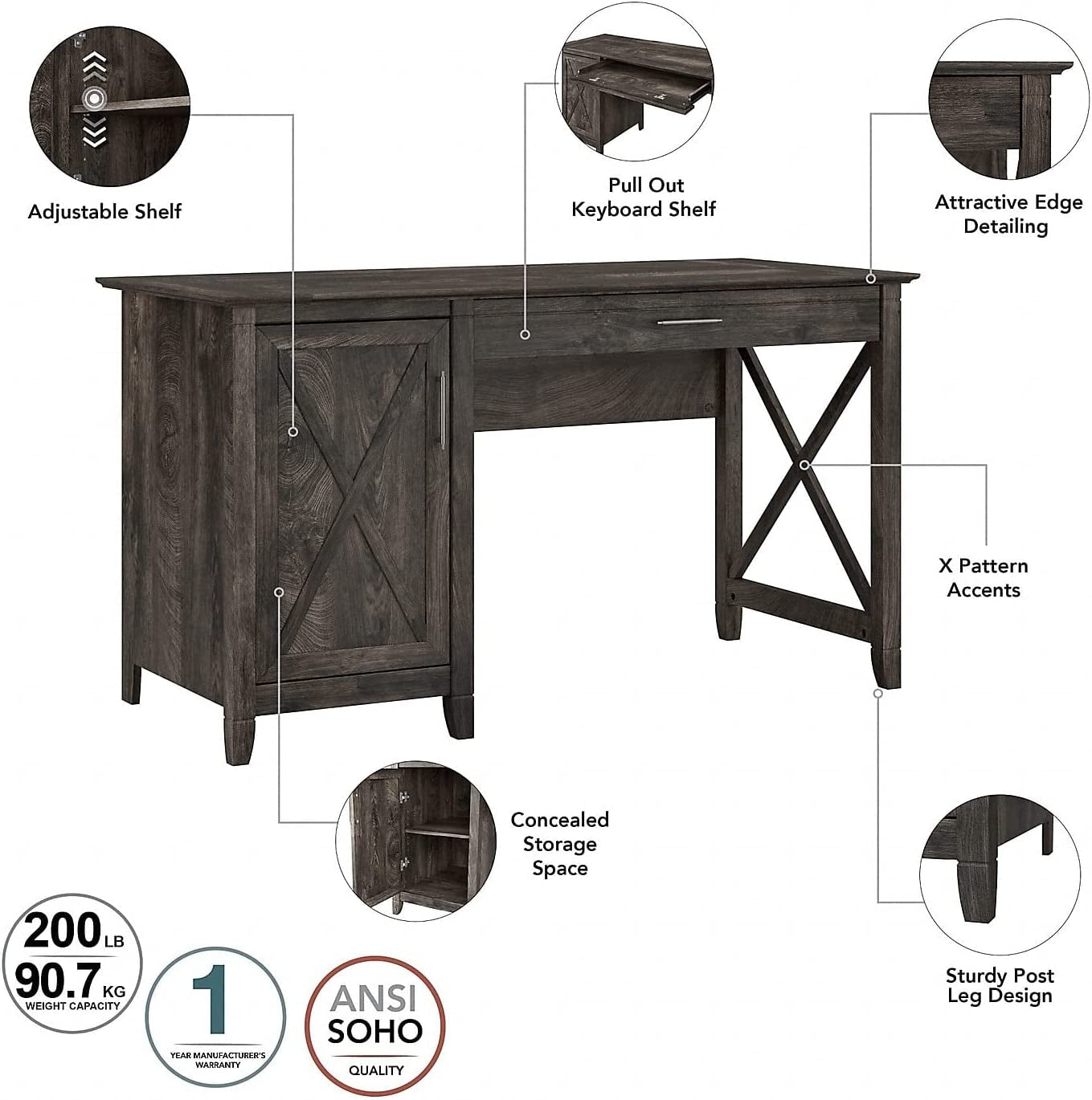 Key West Desk with Storage and Lateral File, Gray-4