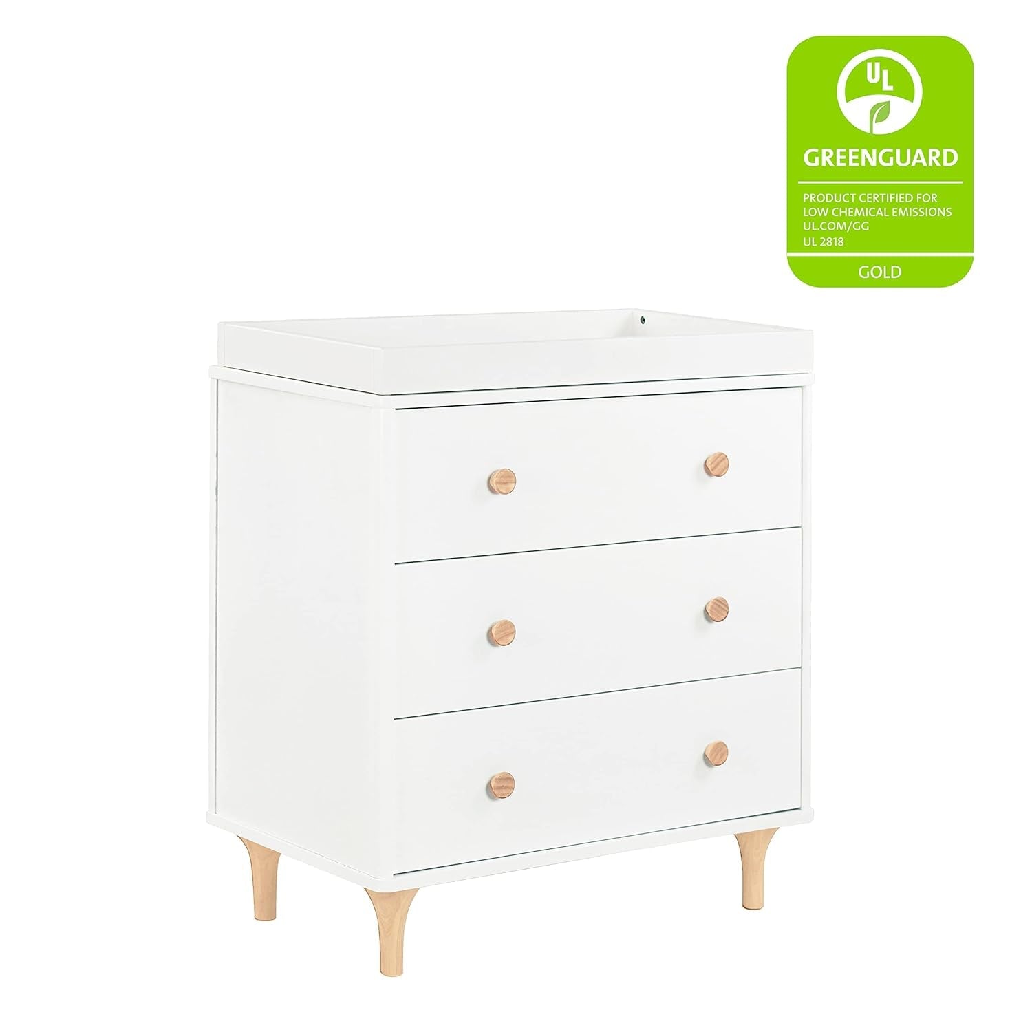 Lolly 3-Drawer Changer Dresser with Removable Changing Tray in White and Natural, Greenguard Gold Certified-4